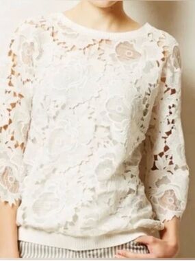 Dolan Left Coast Collection Anthropologie White Floral Lace Short-Sleeve Top